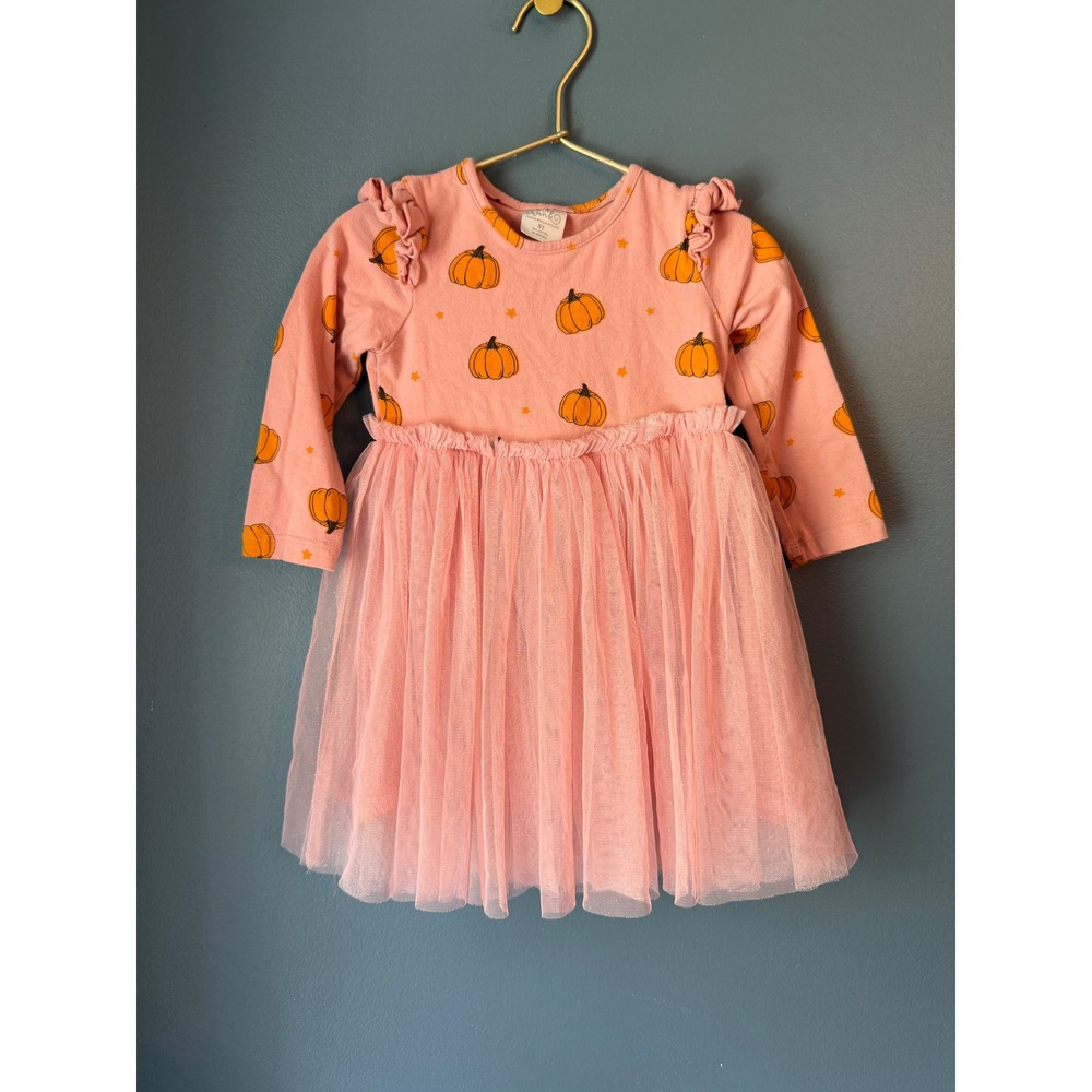 Sweet Wink Kids Pink Pumpkin Tutu Dress Long Sleeve Ruffle Halloween Fall 3T